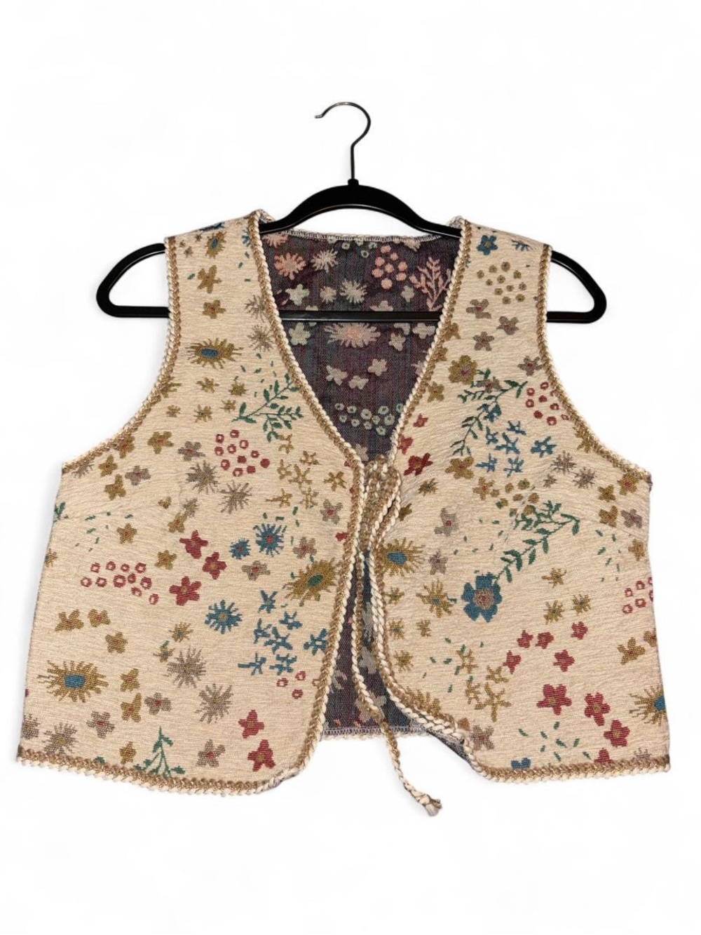 Boho Floral Knit Vest - Cream Multi